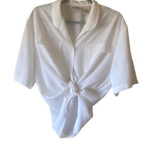 Worthington White Sheer Short-Sleeve Button-Down